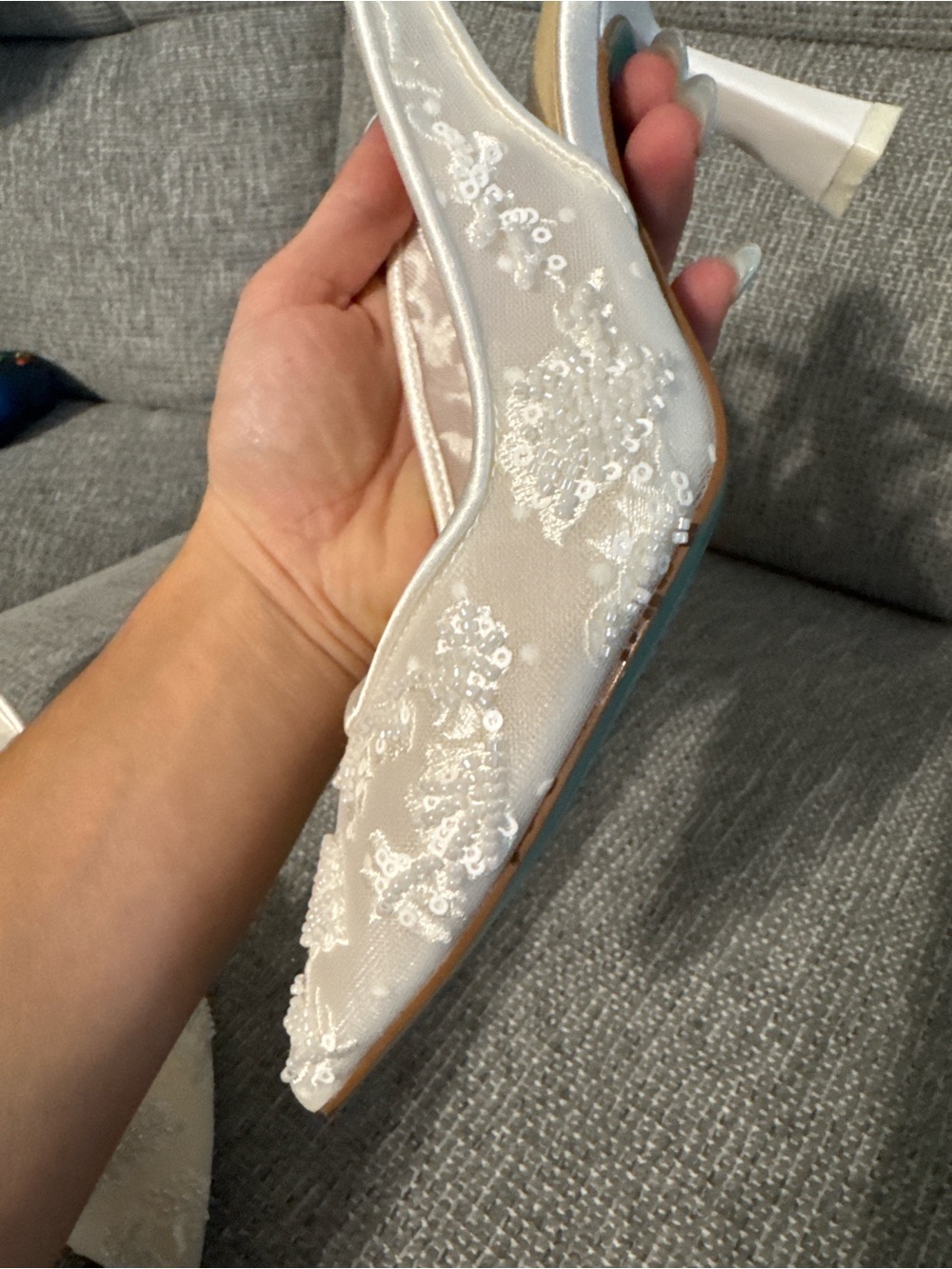Betsey Johnson White Beaded Lace Slingback Heel
